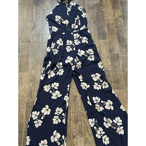 Sienna Sky Pants - NWT Sienna Sky Jumpsuit Sz Small S Blue Floral Backless Backward Collar Keyhole